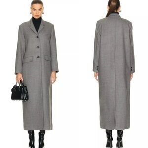 NOUR HAMMOUR Celine Extra Long Slim Fit Wool Cashmere Trench Coat In Gray Sz 34